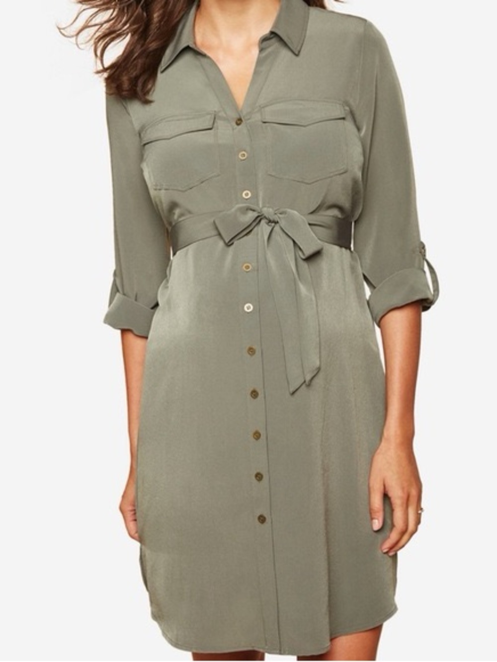 Motherhood Maternity Button Up Dress With Belt Army Green Size Medium